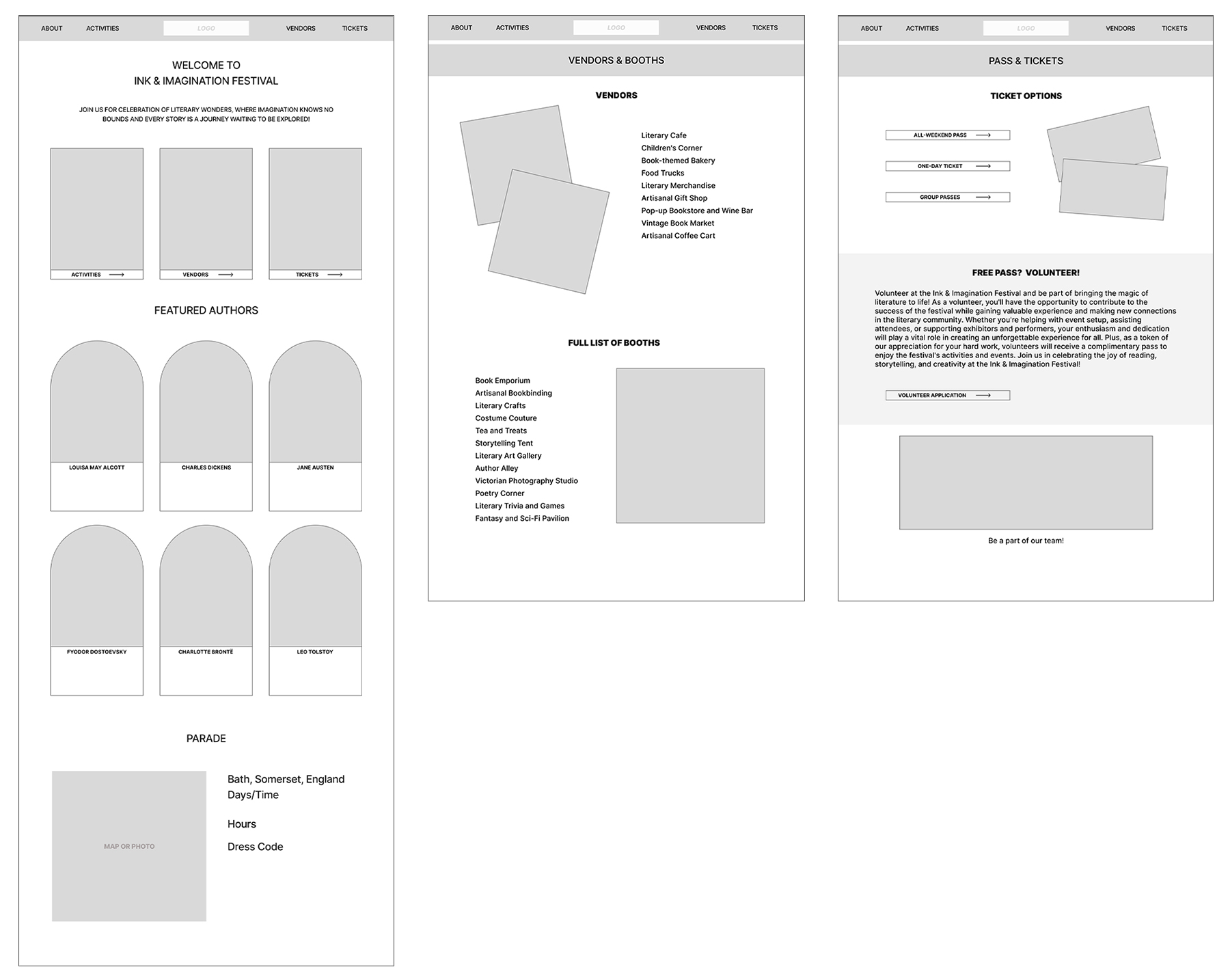 ink & imagination site wireframe